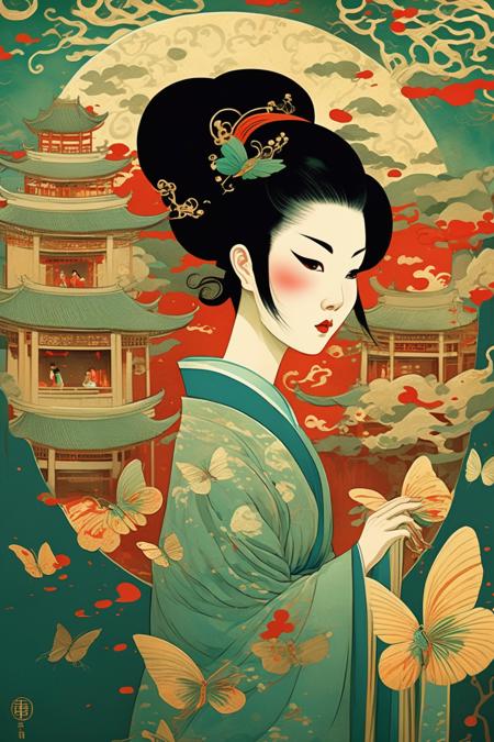 00724-4285168033-_lora_Victo Ngai Style_1_Victo Ngai Style - Illustration style, Victo Ngai style, ancient towns south of China as the background.png